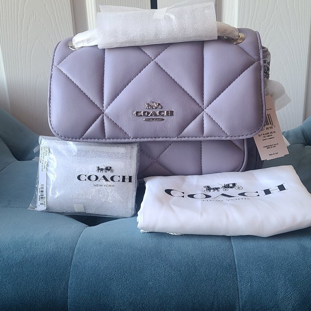 NWT Coach Leather Klare Crossbody 25 With Puffy Diamond Quilting Silver/Mist